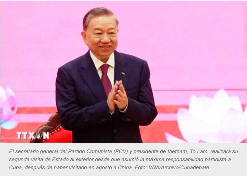 Hình ảnh Tổng Bí thư-Chủ tịch nước Tô Lâm trong bài viết đăng tải mới đây trên báo điện tử CubaDebate. (Ảnh: Mai Phương/TTXVN) Hình ảnh Tổng Bí thư-Chủ tịch nước Tô Lâm trong bài viết đăng tải mới đây trên báo điện tử CubaDebate. (Ảnh: Mai Phương/TTXVN)