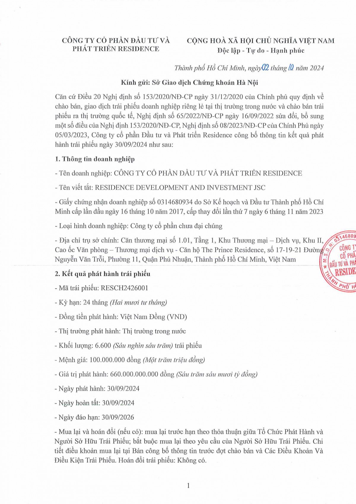 Công ty Đầu tư và Phát triển Residence huy động 660 tỷ đồng từ trái phiếu “ba không”