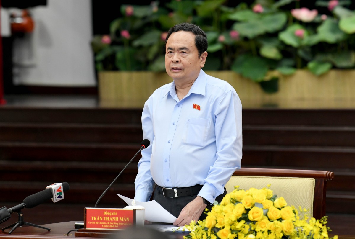 Chủ tịch Quốc hội Trần Thanh Mẫn phát biểu tại cuộc làm việc. Ảnh: Lâm Hiển Chủ tịch Quốc hội Trần Thanh Mẫn phát biểu tại cuộc làm việc. Ảnh: Lâm Hiển