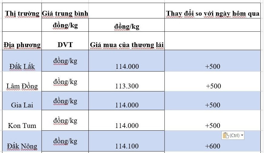 Giá cà phê hôm nay 12/10/2024: Giá cà phê hôm nay 12/10/2024: