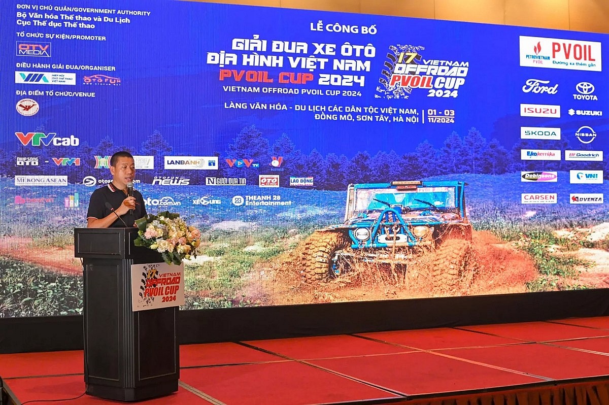 Ông Nguyễn Đại Hoàng, Trưởng Ban Tổ chức Giải đua Xe ô tô Địa hình Việt Nam PVOIL Cup 2024 phát biểu tại họp báo Ông Nguyễn Đại Hoàng, Trưởng Ban Tổ chức Giải đua Xe ô tô Địa hình Việt Nam PVOIL Cup 2024 phát biểu tại họp báo