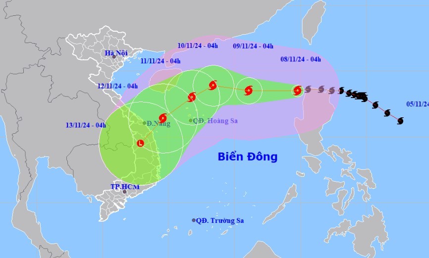Bão Yinxing tăng tốc vào Biển Đông sáng nay 8/11 thành cơn bão số 7