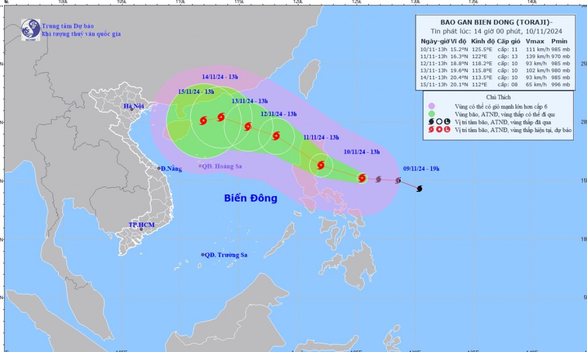 Tin bão gần Biển Đông (Cơn bão TORAJI) mới nhất: Ngày mai Bão Toraji mạnh lên, giật cấp 16