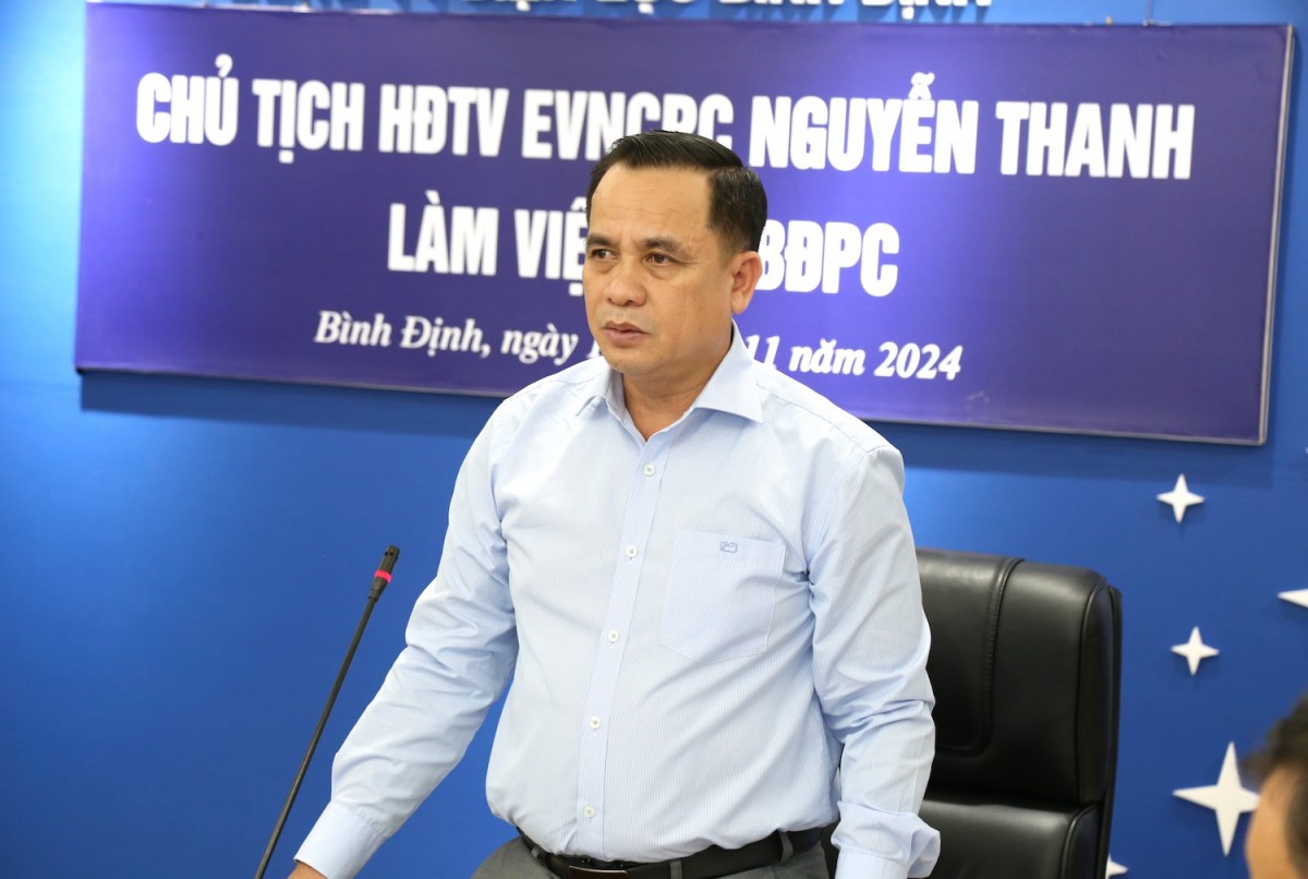 Chủ tịch HĐTV EVNCPC Nguyễn Thanh phát biểu chỉ đạo tại buổi làm việc (Ảnh:Xuân Thái) Chủ tịch HĐTV EVNCPC Nguyễn Thanh phát biểu chỉ đạo tại buổi làm việc (Ảnh:Xuân Thái)