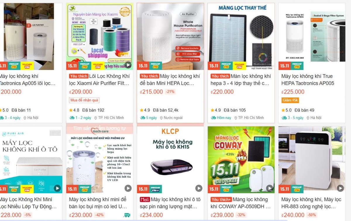 Máy lọc không khí được bán trên sàn Thương mại điện tử với mức giá chỉ vài trăm ngìn. Ảnh chụp màn hình Máy lọc không khí được bán trên sàn Thương mại điện tử với mức giá chỉ vài trăm ngìn. Ảnh chụp màn hình