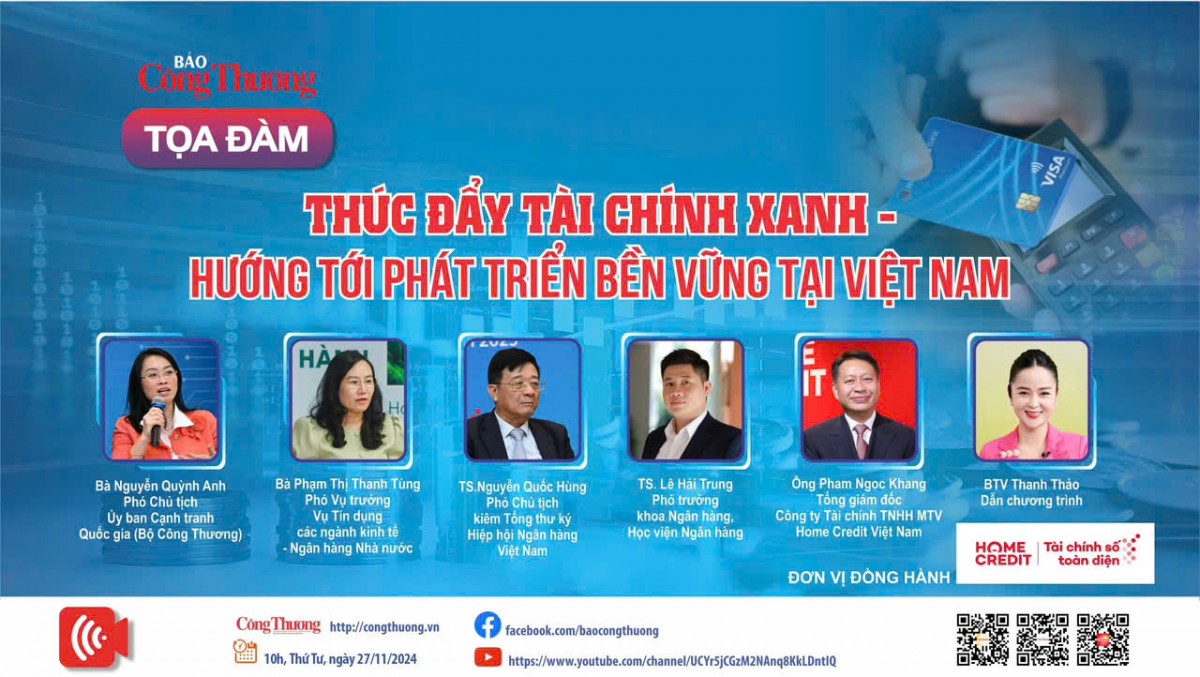 Sáng 27/11, tại Hà Nội, Báo Công Thương tổ chức tọa đàm với chủ đề “Thúc đẩy tài chính xanh - Hướng tới phát triển bền vững tại Việt Nam”. Sáng 27/11, tại Hà Nội, Báo Công Thương tổ chức tọa đàm với chủ đề “Thúc đẩy tài chính xanh - Hướng tới phát triển bền vững tại Việt Nam”.