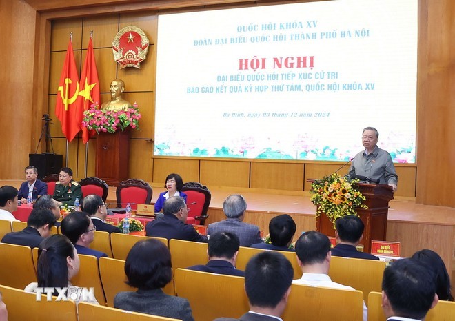 Tổng Bí thư Tô Lâm phát biểu tại buổi tiếp xúc cử tri. Ảnh: TTXVN Tổng Bí thư Tô Lâm phát biểu tại buổi tiếp xúc cử tri. Ảnh: TTXVN