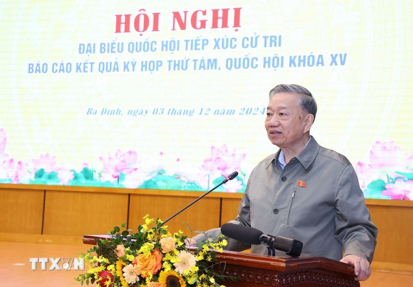 Tổng Bí thư Tô Lâm phát biểu tại buổi tiếp xúc cử tri. Ảnh: TTXVN Tổng Bí thư Tô Lâm phát biểu tại buổi tiếp xúc cử tri. Ảnh: TTXVN