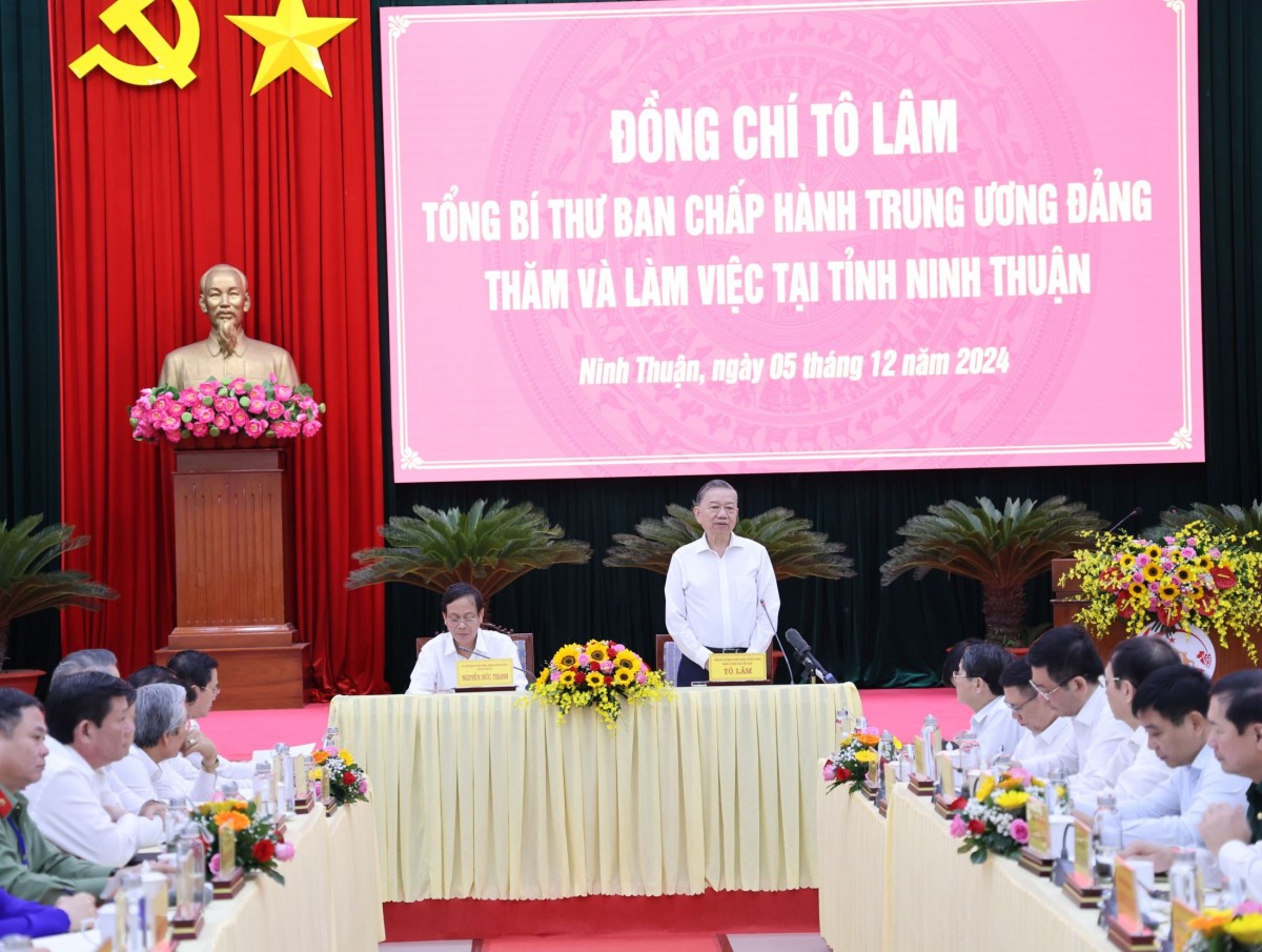 Tổng Bí thư Tô Lâm thăm và làm việc với tỉnh Ninh Thuận Tổng Bí thư Tô Lâm thăm và làm việc với tỉnh Ninh Thuận