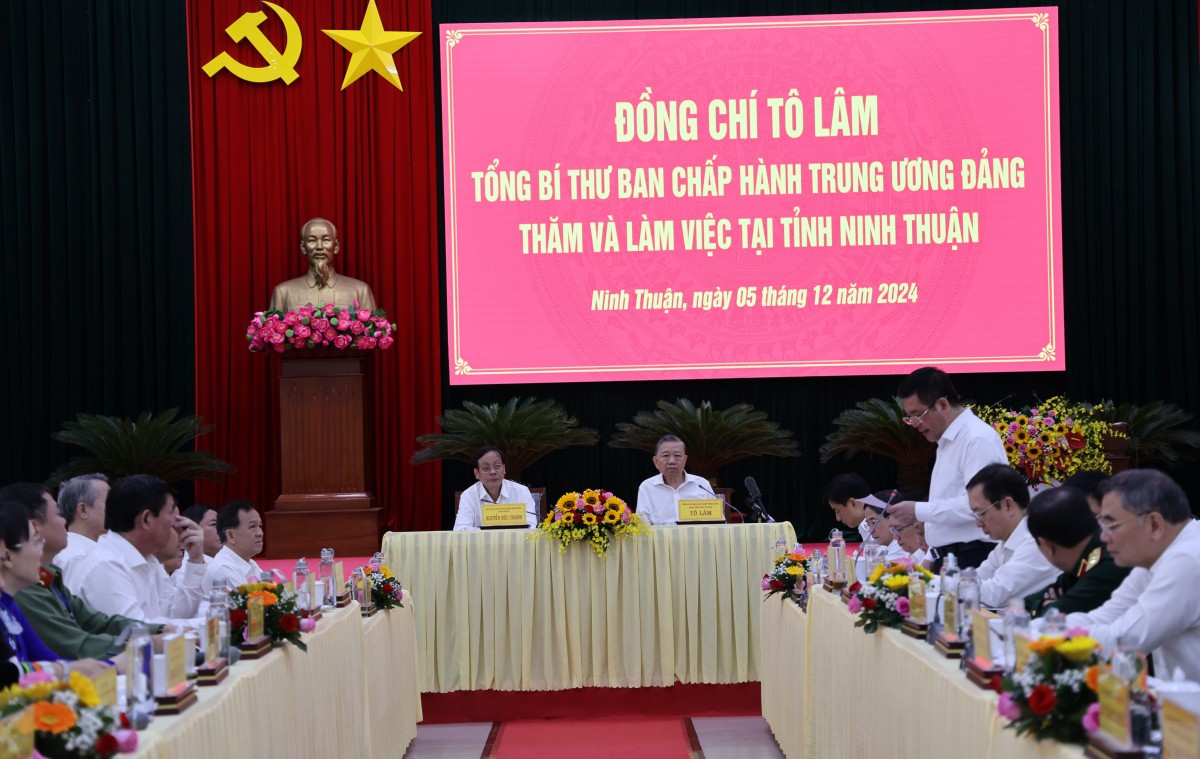 Tổng Bí thư Tô Lâm thăm và làm việc với tỉnh Ninh Thuận Tổng Bí thư Tô Lâm thăm và làm việc với tỉnh Ninh Thuận