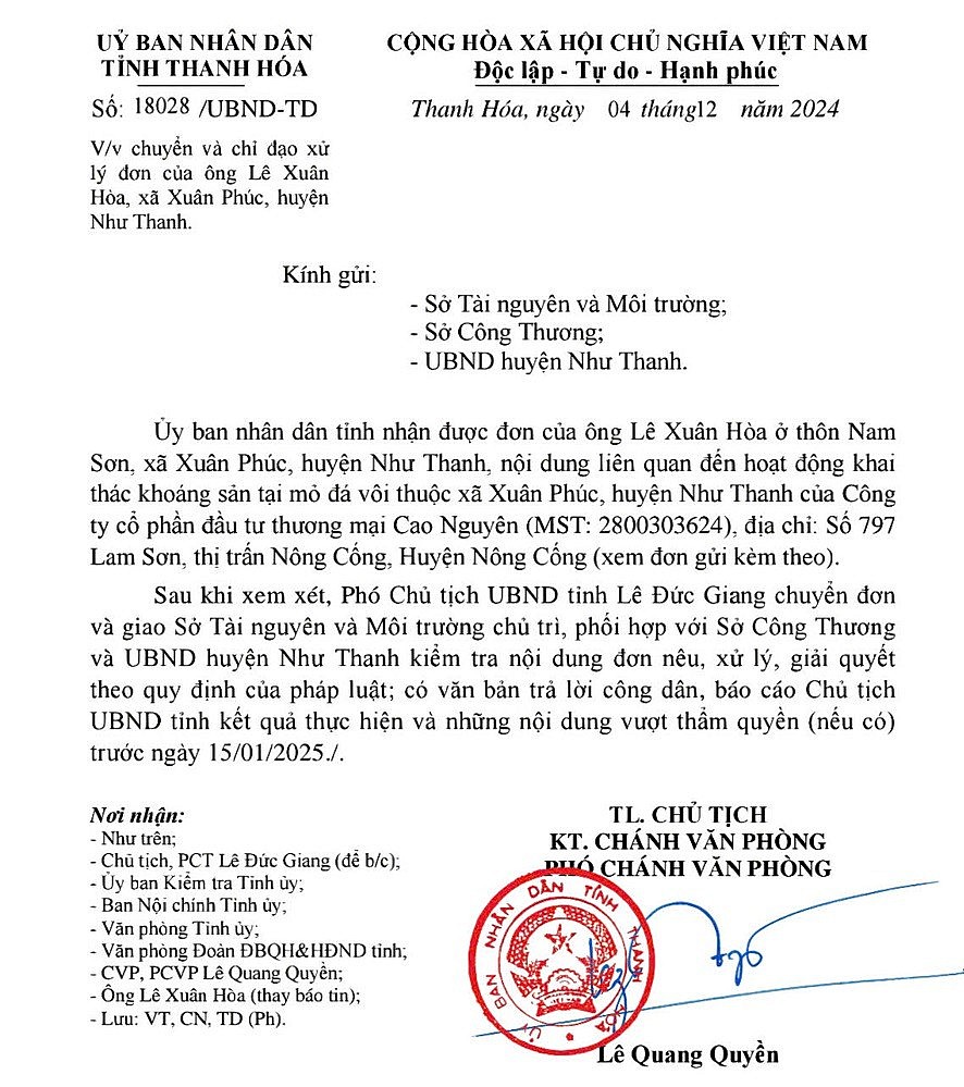 Thanh Hóa: Xác minh tố cáo dấu hiệu vi phạm trong hoạt động khai thác đá của Công ty Cao Nguyên