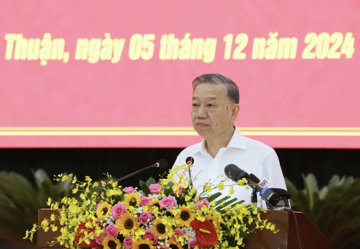 Tổng Bí thư Tô Lâm: Ninh Thuận cần khai phá lợi thế, đón đầu cơ hội phát triển mới Tổng Bí thư Tô Lâm: Ninh Thuận cần khai phá lợi thế, đón đầu cơ hội phát triển mới