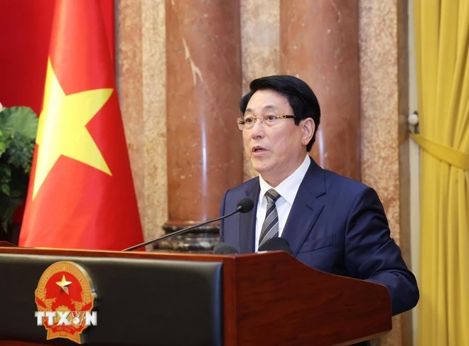 Chủ tịch nước Lương Cường phát biểu tại buổi gặp mặt. (Ảnh: Lâm Khánh/TTXVN) Chủ tịch nước Lương Cường phát biểu tại buổi gặp mặt. (Ảnh: Lâm Khánh/TTXVN)