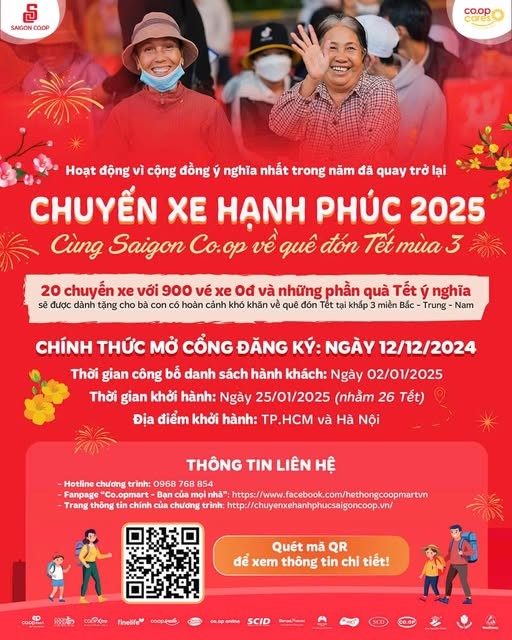 Saigon Co.op: tặng vé xe 0 đồng cho người lao động về quê đón Tết Saigon Co.op: tặng vé xe 0 đồng cho người lao động về quê đón Tết
