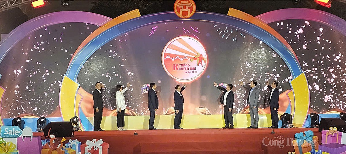 Các đại biểu bấm nút khai mạc Khai mạc Tháng khuyến mại Hà Nội năm 2024 Các đại biểu bấm nút khai mạc Khai mạc Tháng khuyến mại Hà Nội năm 2024
