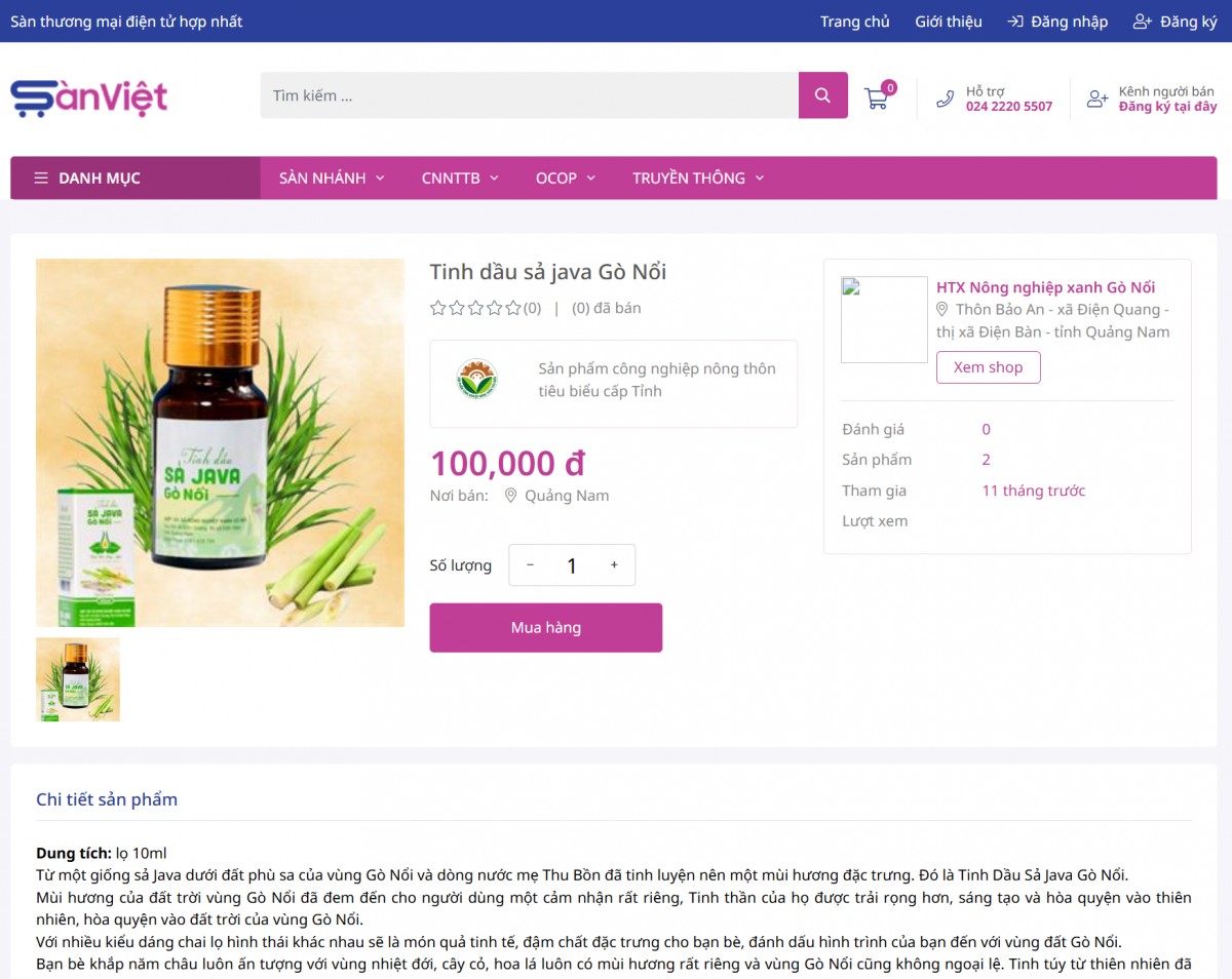 Lên sàn thương mại điện tử, tinh dầu sả Java Gò Nổi “vươn mình” Lên sàn thương mại điện tử, tinh dầu sả Java Gò Nổi “vươn mình”