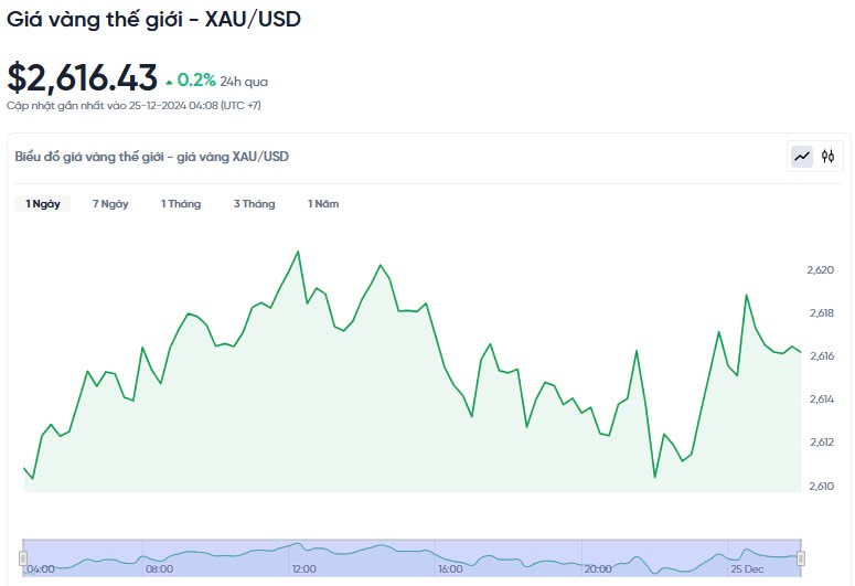 Giá vàng hôm nay 25/12/2024: