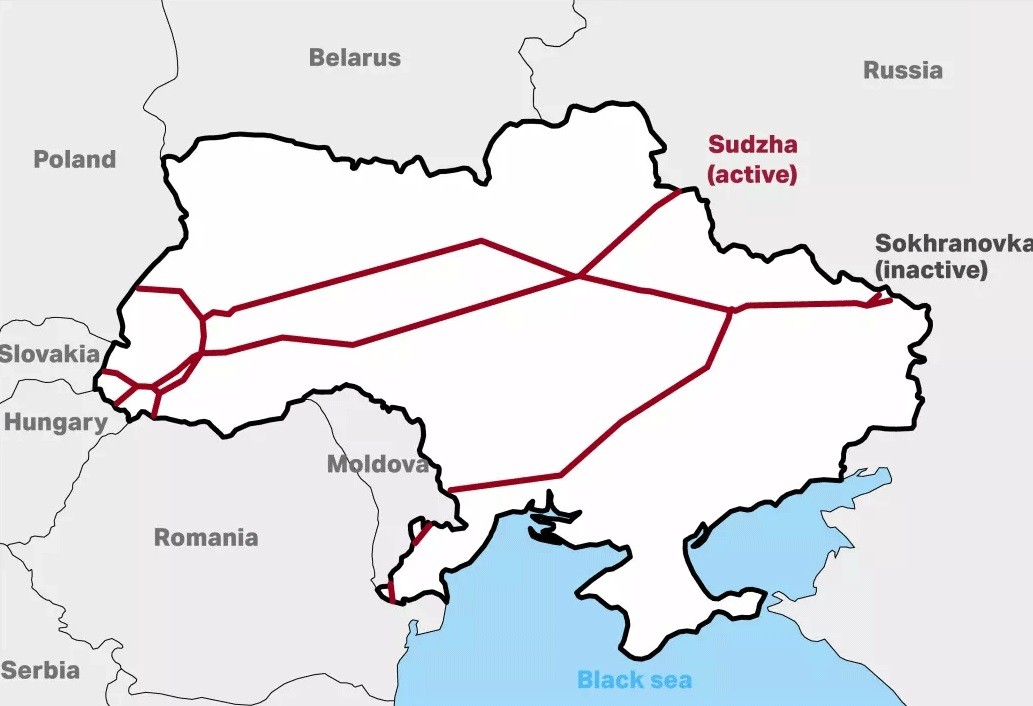 Hệ thống đường ống dẫn khí đốt từ Nga qua Ukraine tới EU. Ảnh: Bruegel Hệ thống đường ống dẫn khí đốt từ Nga qua Ukraine tới EU. Ảnh: Bruegel