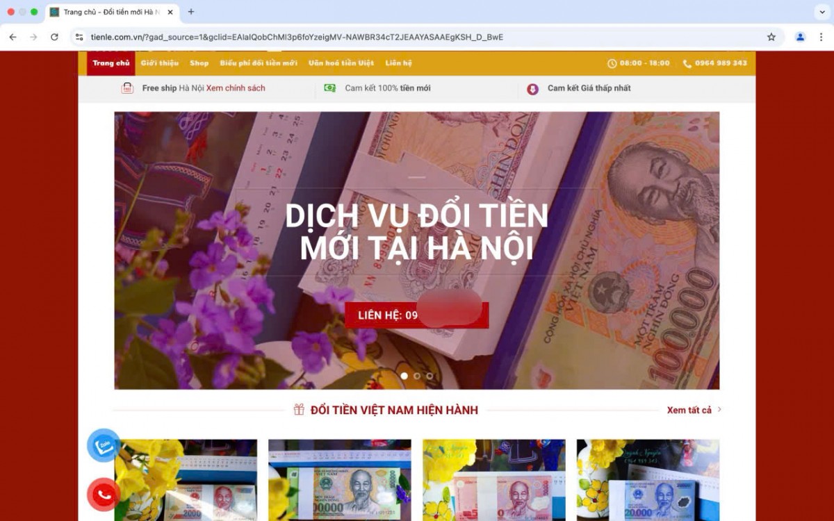 Website cung cấp dịch vụ đổi tiền mới được đầu tư công phu. Ảnh chụp màn hình