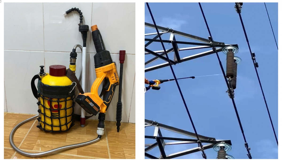 Sáng kiến cấp Tổng công ty Điện lực miền Nam “Bộ Rửa Sứ Trụ 110kV” (ảnh: PCBL) Sáng kiến “Bộ Rửa Sứ Trụ 110kV”. Ảnh: PC Bạc Liêu