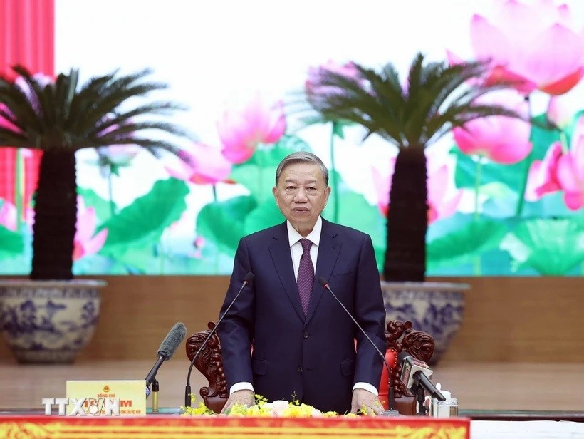 Tổng Bí thư Tô Lâm, Bí thư Quân ủy Trung ương phát biểu. (Ảnh: Thống Nhất/TTXVN) Tổng Bí thư Tô Lâm, Bí thư Quân ủy Trung ương phát biểu. (Ảnh: Thống Nhất/TTXVN)