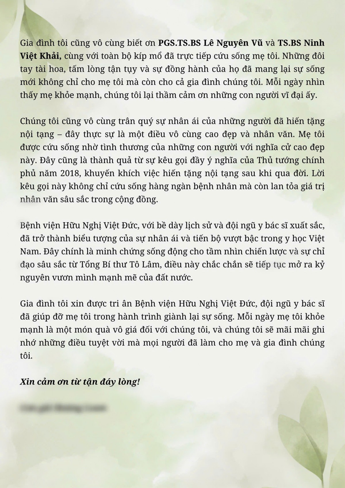 Bức thư của người con dành cho ân nhân cứu mẹ Bức thư của người con dành cho ân nhân cứu mẹ