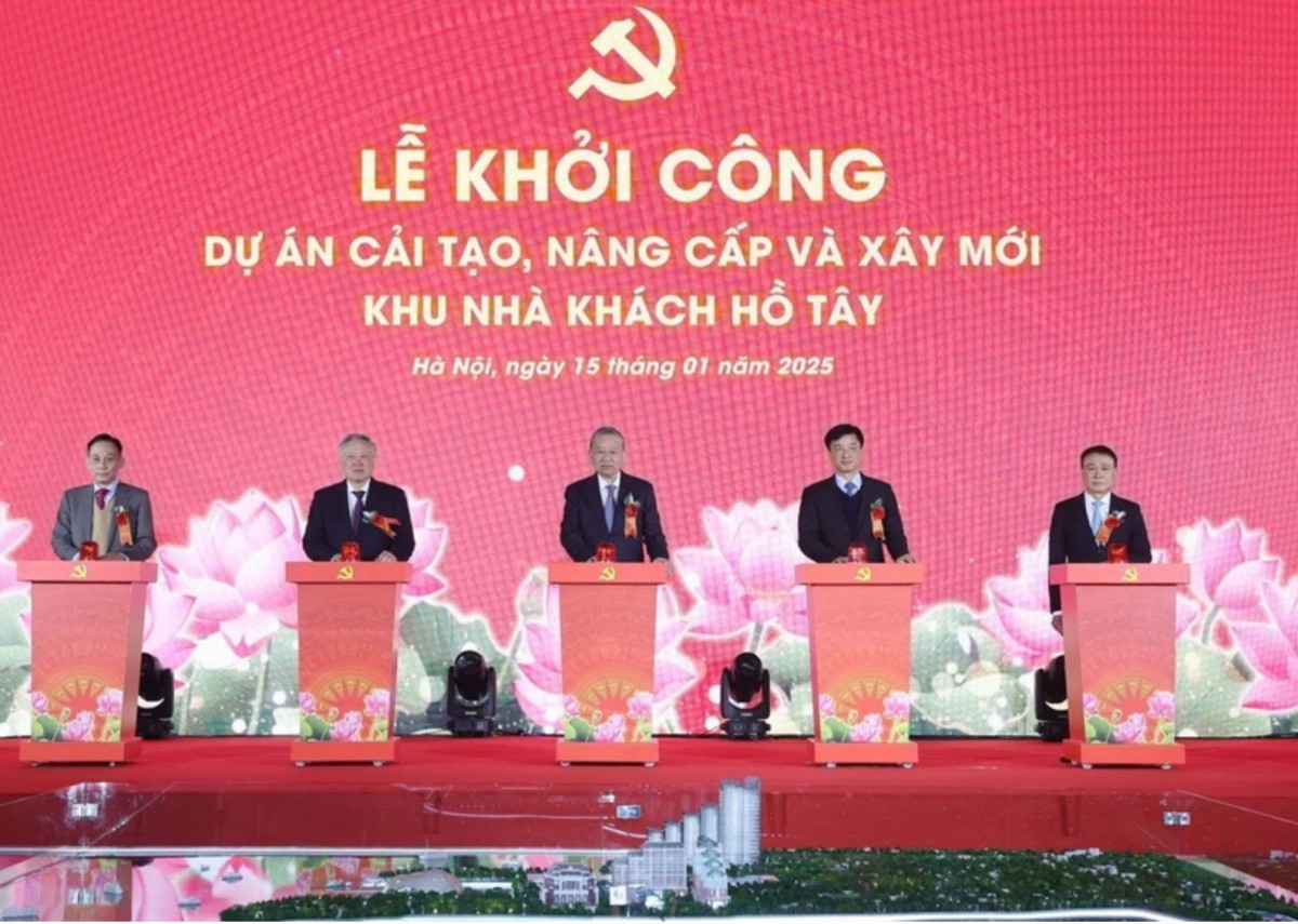 Tổng Bí thư Tô Lâm và các đại biểu thực hiện nghi thức khởi công. Ảnh: TTXVN Tổng Bí thư Tô Lâm và các đại biểu thực hiện nghi thức khởi công. Ảnh: TTXVN