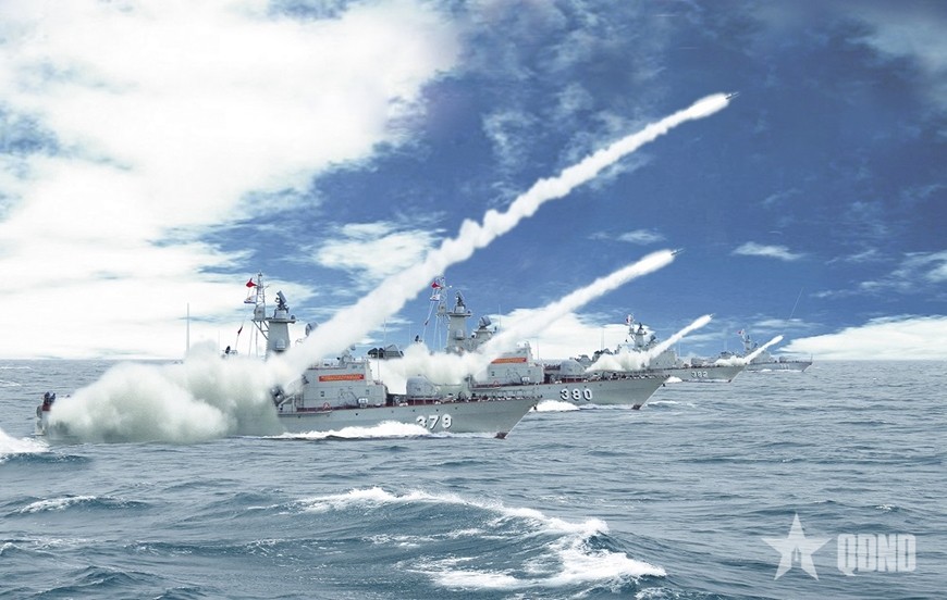 Thực hành công kích tên lửa của biên đội Tàu tên lửa 12418 (Lữ đoàn 167, Vùng 2 Hải quân) 