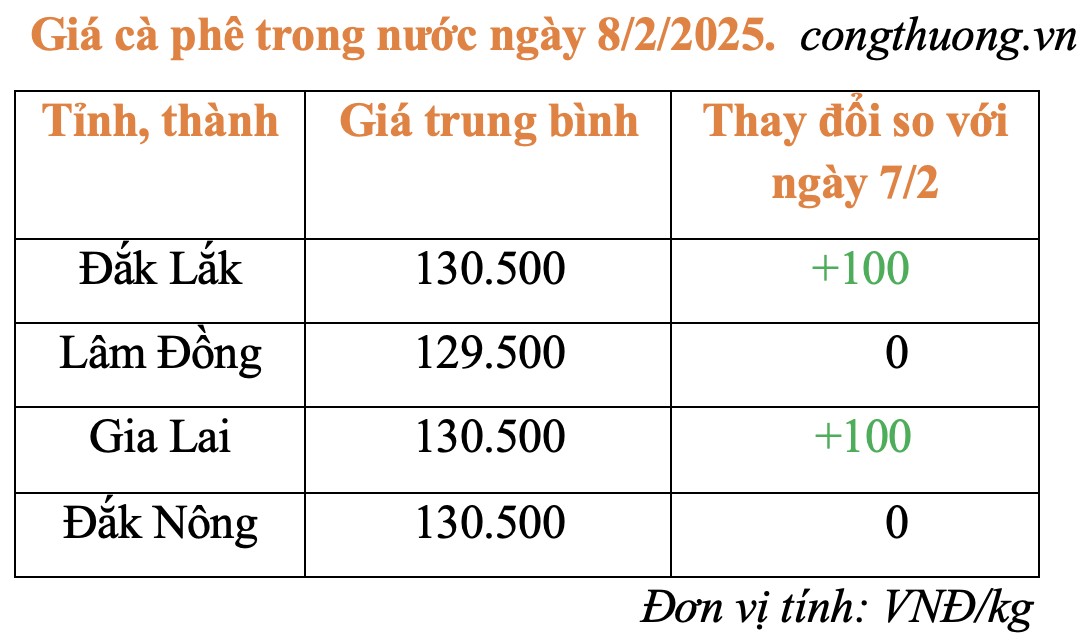 Giá cà phê hôm nay 8/2/2025: Giá cà phê hôm nay 8/2/2025: