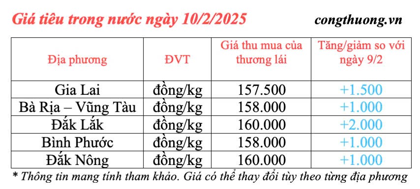 Dự báo giá tiêu ngày mai 11/2/2025, trong nước giữ đà tăng