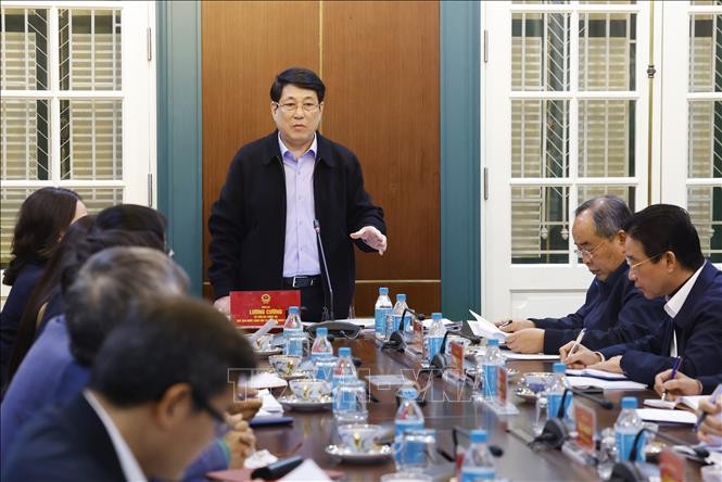 Chủ tịch nước Lương Cường chủ trì cuộc họp về công tác tư pháp . Ảnh: Lâm Khánh/TTXVN