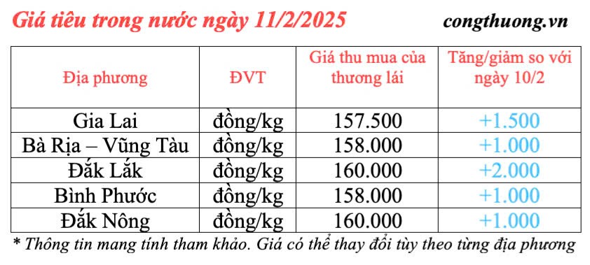 Giá tiêu hôm nay 11/2/2025, trong nước tiếp tục xu hướng tăng
