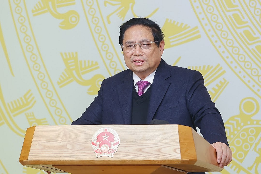 Thủ tướng Phạm Minh Chính: Muốn tăng trưởng thì phải tăng năng suất lao động, trên cơ sở phát triển khoa học công nghệ, đổi mới sáng tạo, chuyển đổi số, nhân lực chất lượng cao. Ảnh: VGP/Nhật Bắc