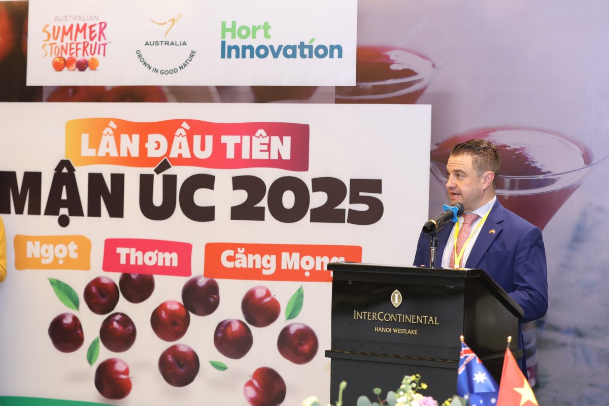 Ông Christopher Morley, Tham tán thương mại thuộc Austrade Việt Nam, phát biểu tại sự kiện. Ảnh: HM Ông Christopher Morley, Tham tán thương mại thuộc Austrade Việt Nam, phát biểu tại sự kiện. Ảnh: HM