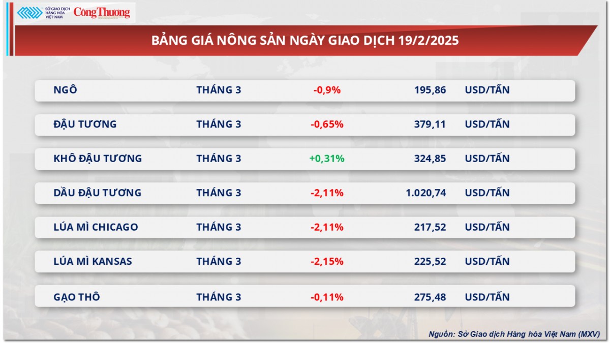 Thị trường hàng hóa ngày 20/2: Giá đậu tương suy yếu Thị trường hàng hóa ngày 20/2: Giá đậu tương suy yếu