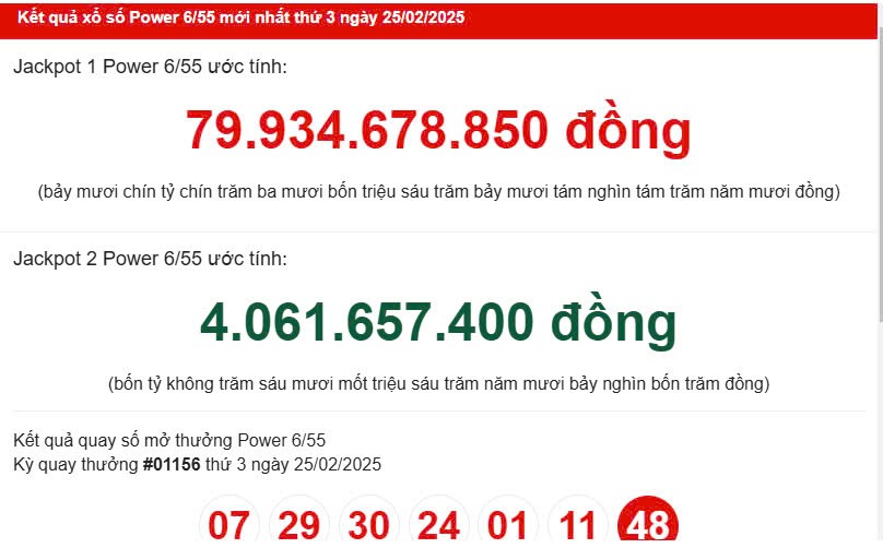 Vietlott 25/2 kết quả xổ số Vietlott hôm nay ngày 25/2/2025, Vietlott Power 6/55 25/2 Vietlott 25/2 kết quả xổ số Vietlott hôm nay ngày 25/2/2025, Vietlott Power 6/55 25/2
