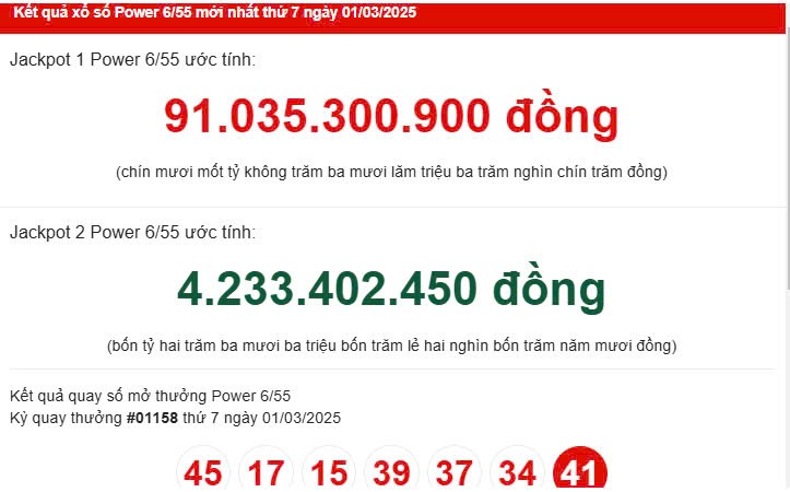 Vietlott 1/3, Vietlott Power 6/55 1/3, kết quả xổ số Vietlott Power 6/55 hôm nay 1/3/2025 Vietlott 1/3, Vietlott Power 6/55 1/3, kết quả xổ số Vietlott Power 6/55 hôm nay 1/3/2025