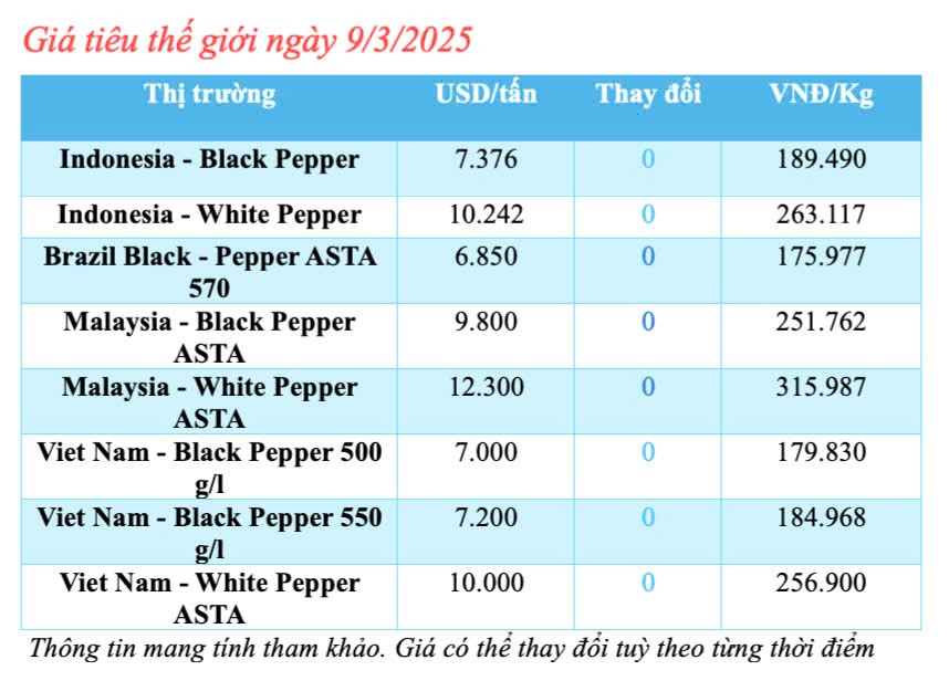 Giá tiêu hôm nay 9/3/2025, trong nước neo ở mức cao Giá tiêu hôm nay 9/3/2025, trong nước neo ở mức cao