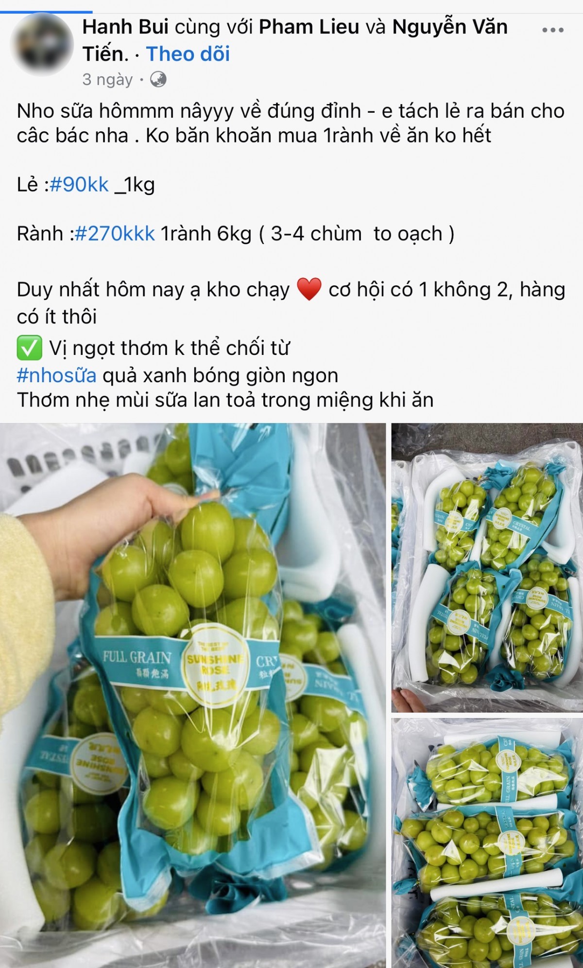 Nho sữa giá rẻ rao bán nhiều trên chợ mạng. Ảnh chụp màn hình Nho sữa giá rẻ rao bán nhiều trên chợ mạng. Ảnh chụp màn hình