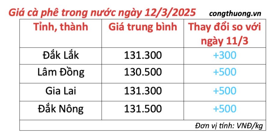 Giá cà phê hôm nay 12/3/2025 trong nước tiếp đà tăng Giá cà phê hôm nay 12/3/2025 trong nước tiếp đà tăng
