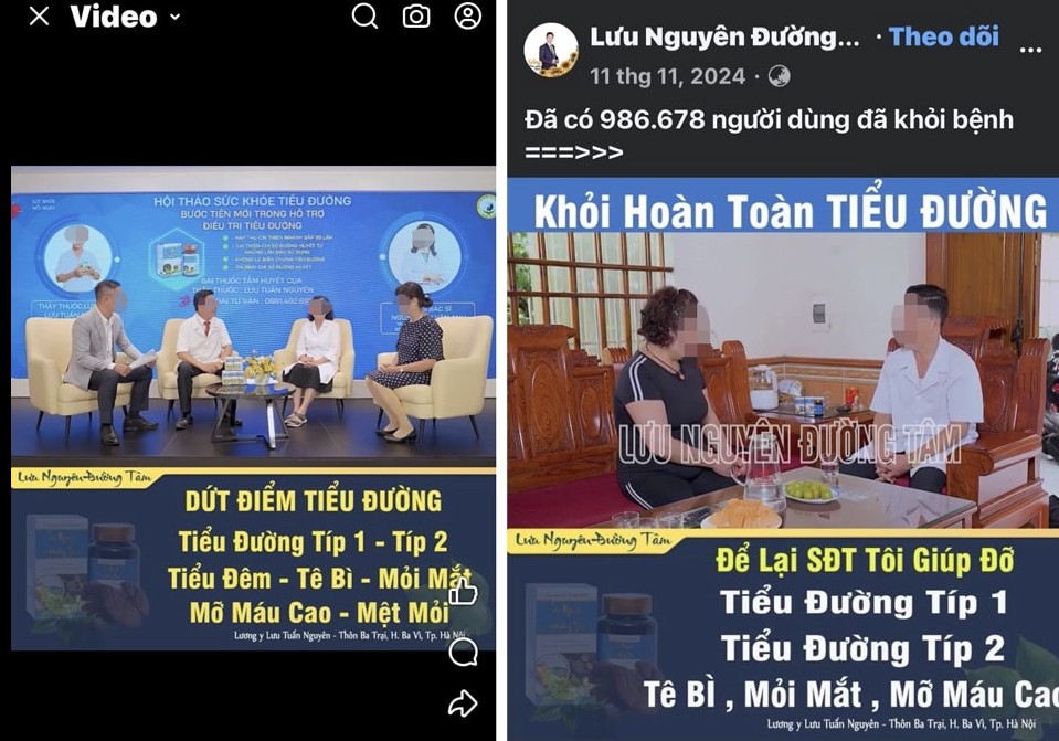 Quảng cáo Lưu Nguyên Đường Tâm trên Facebook chữa khỏi tiểu đường (ảnh chụp từ Facebook Lưu Nguyên Đường Tâm).