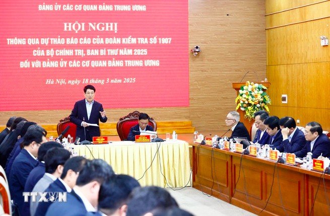 Ủy viên Bộ Chính trị, Chủ tịch nước Lương Cường, Trưởng Đoàn kiểm tra số 1907 phát biểu chỉ đạo. (Ảnh: Lâm Khánh/TTXVN) Ủy viên Bộ Chính trị, Chủ tịch nước Lương Cường, Trưởng Đoàn kiểm tra số 1907 phát biểu chỉ đạo. (Ảnh: Lâm Khánh/TTXVN)