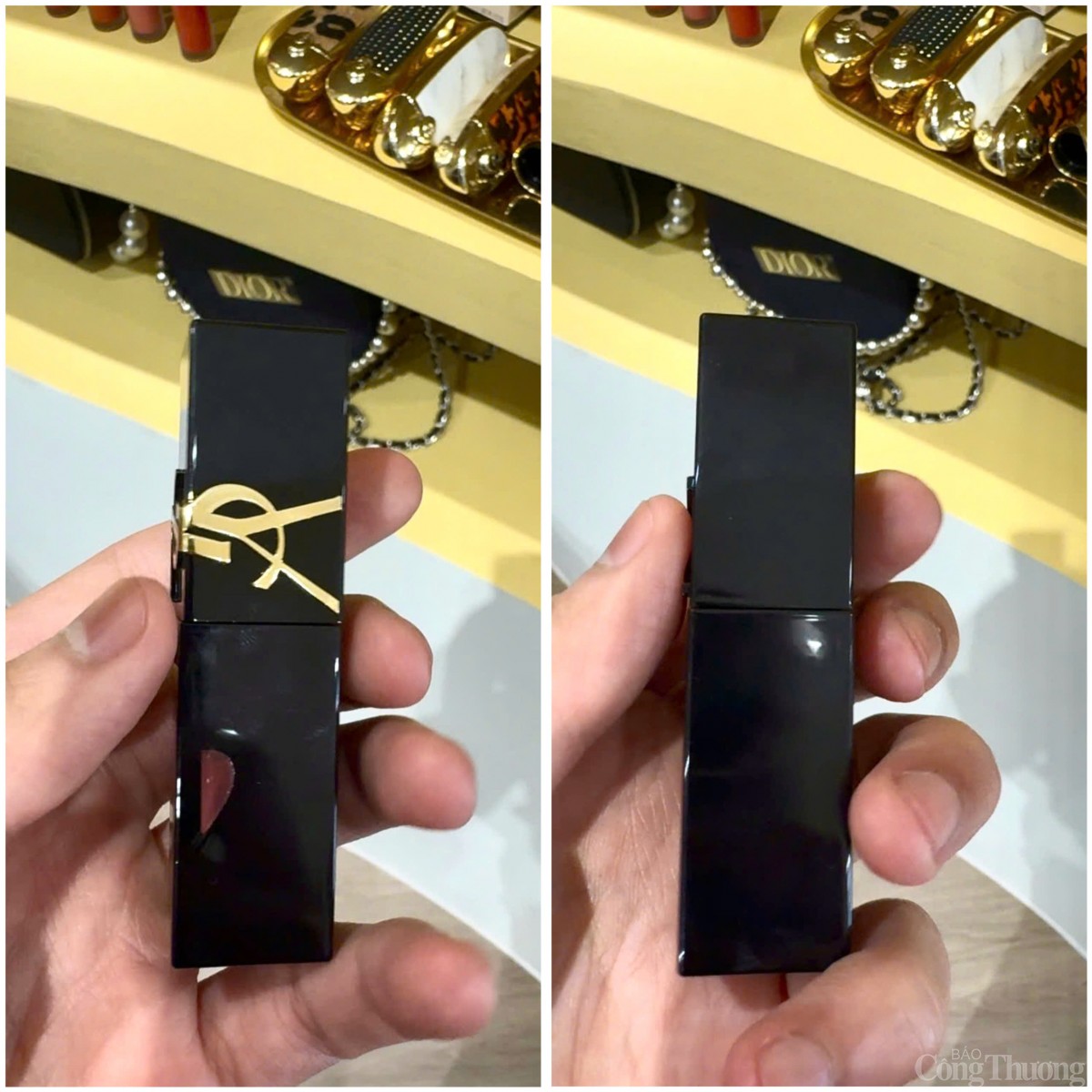 Tương tự, son YSL The Inks Vinyl Cream, vốn có giá 800.000 - 1.000.000 VND, lại xuất hiện trên thị trường với mức giá chỉ 400.000 - 600.000 VND. Ảnh: Huyền Trang