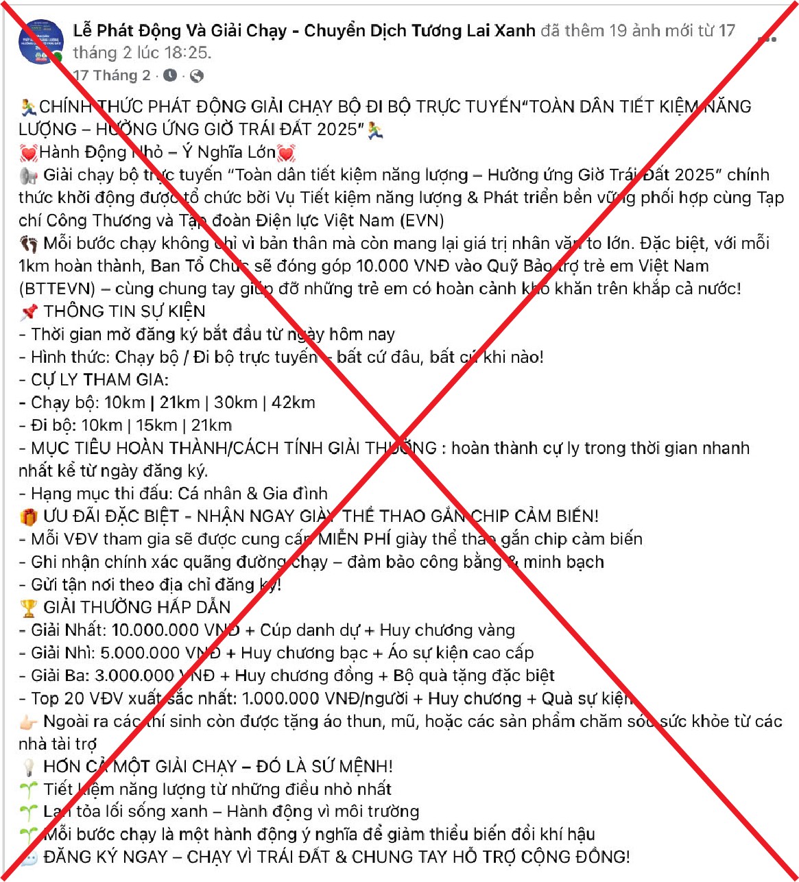 Cảnh báo loạt fanpage giả mạo Giải chạy Giờ Trái đất 2025 Cảnh báo loạt fanpage giả mạo Giải chạy Giờ Trái đất 2025