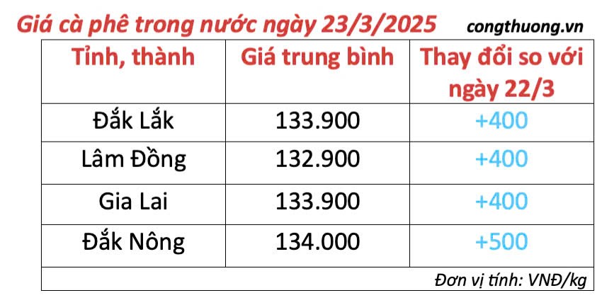 Giá cà phê hôm nay 23/3/2025 trong nước Giá cà phê hôm nay 23/3/2025 trong nước