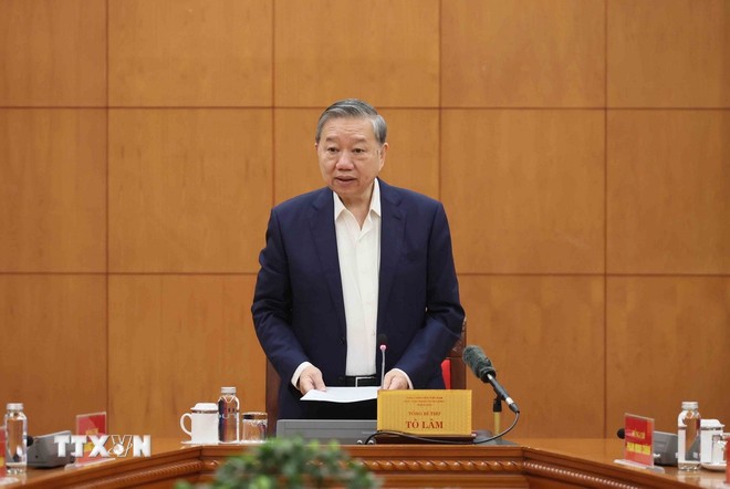 Tổng Bí thư Tô Lâm, Trưởng Tiểu ban Nhân sự Đại hội XIV của Đảng phát biểu.