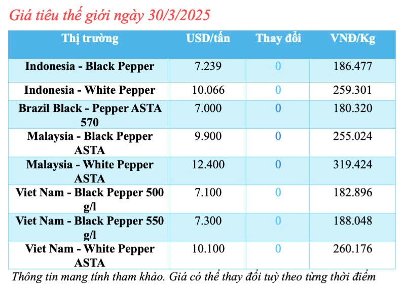 Giá tiêu hôm nay 30/3/2025, thị trường trong nước  bình ổn