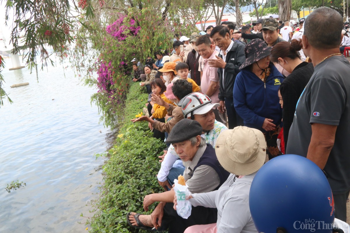 Đông đảo người dân và du khách đứng dọc bờ sông Hàn cổ vũ cho các đội đua