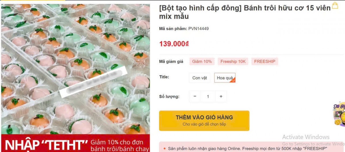 Một set bánh trôi hữu cơ có giá 139.000 đồng. Ảnh: Chụp màn hình. Một set bánh trôi hữu cơ có giá 139.000 đồng. Ảnh: Chụp màn hình.