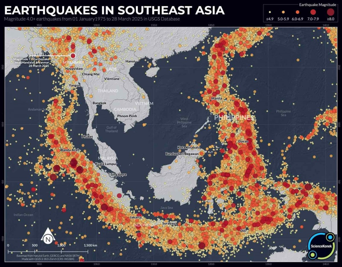 Bản đồ địa chấn do USGS xây dựng dựa trên dữ liệu 50 năm qua. Ảnh 